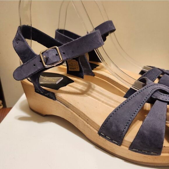 Swedish Hasbeens Blue Braided Leather Strappy Open Toe Clogs Sz.7/37 Ret. $269 - Picture 6 of 10